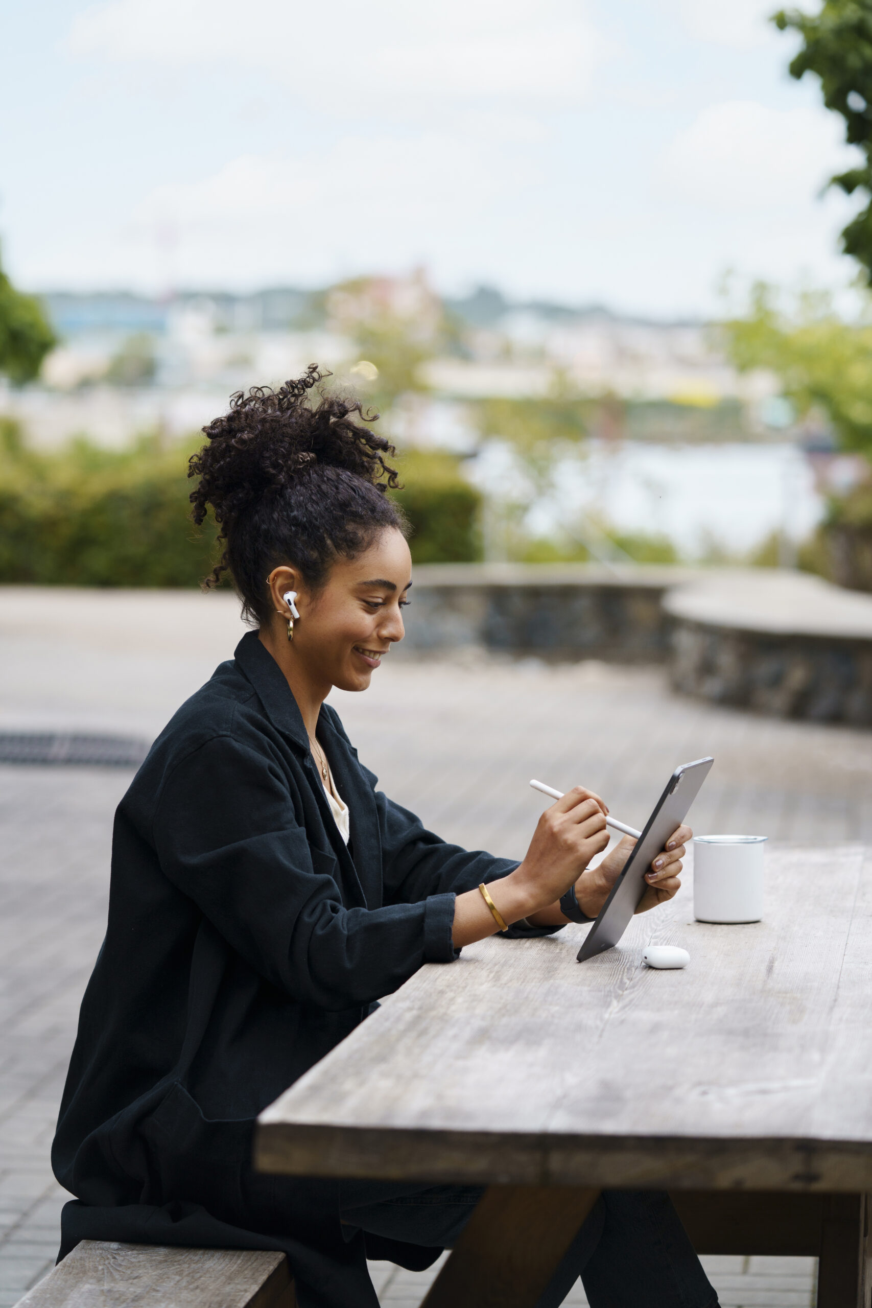woman using digital tablet technology